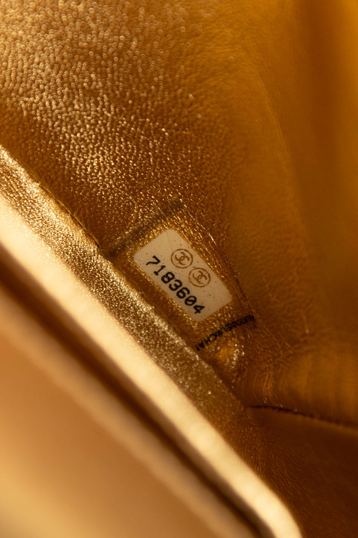 2000s Chanel Gold Lambskin Leather East West Chocolate Bar Shoulder Bag