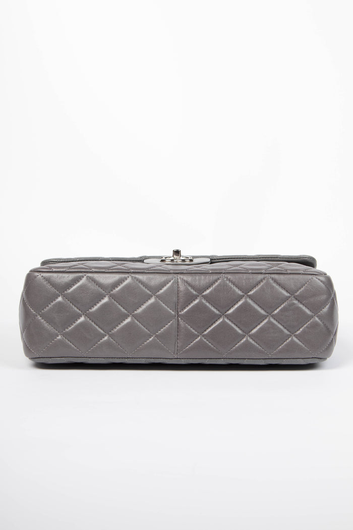 2000s Chanel Grey Lambskin Leather Jumbo Single Flap Shoulder Bag