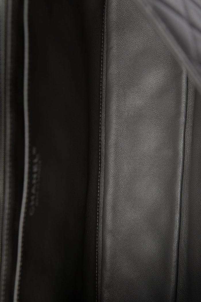 2000s Chanel Grey Lambskin Leather Jumbo Single Flap Shoulder Bag