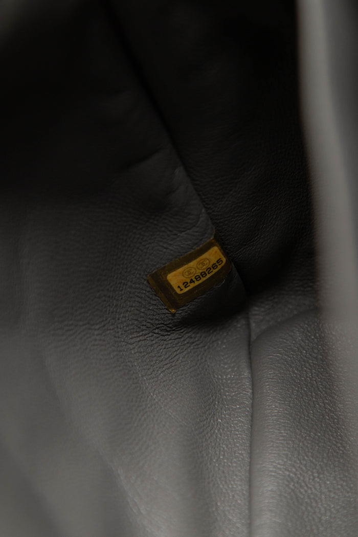 2000s Chanel Grey Lambskin Leather Jumbo Single Flap Shoulder Bag