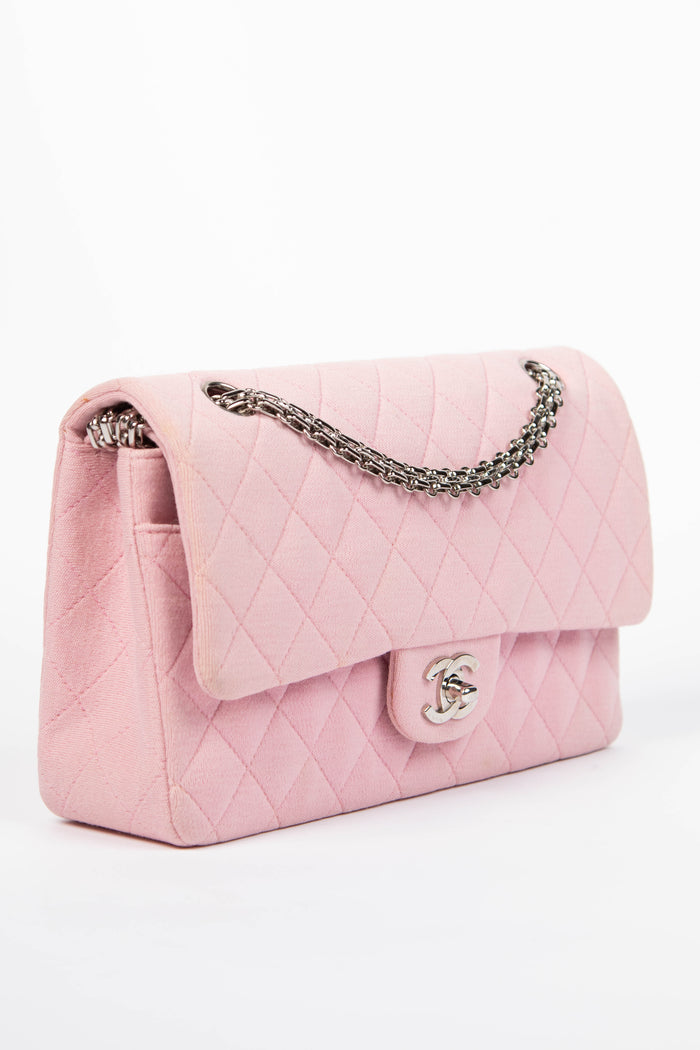 2000s Chanel Pink Jersey Medium Double Flap Shoulder Bag