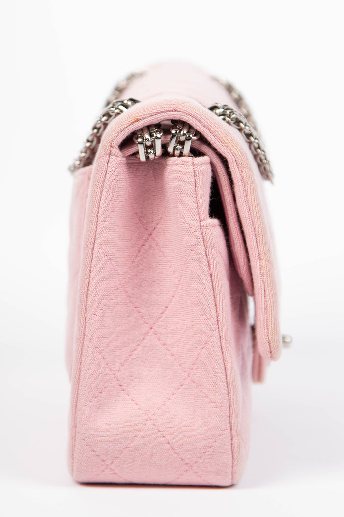 2000s Chanel Pink Jersey Medium Double Flap Shoulder Bag