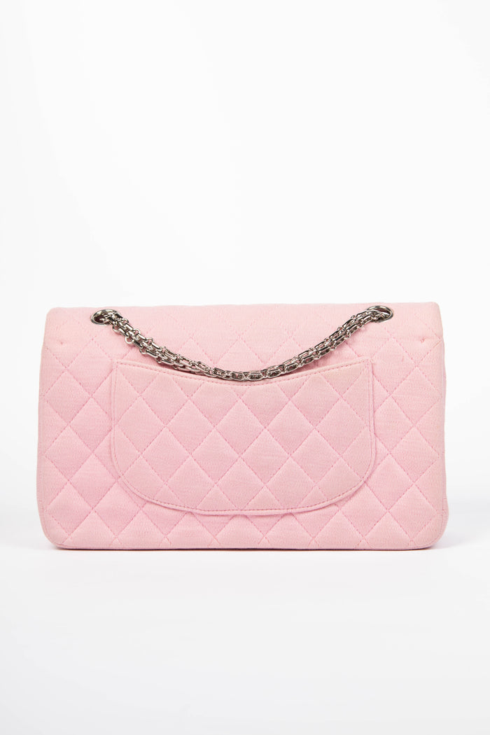 2000s Chanel Pink Jersey Medium Double Flap Shoulder Bag
