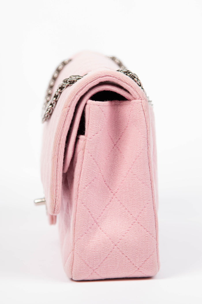 2000s Chanel Pink Jersey Medium Double Flap Shoulder Bag