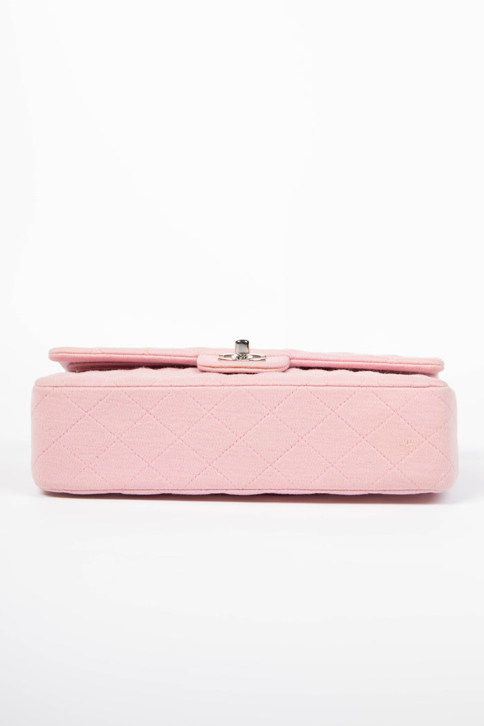 2000s Chanel Pink Jersey Medium Double Flap Shoulder Bag