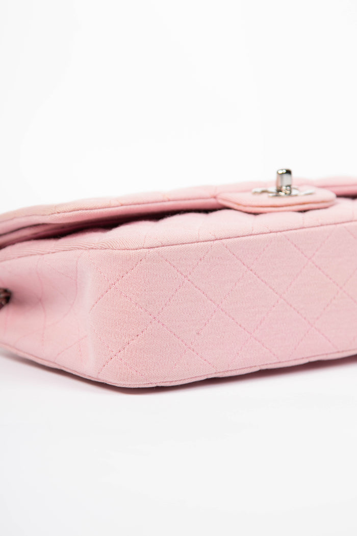 2000s Chanel Pink Jersey Medium Double Flap Shoulder Bag
