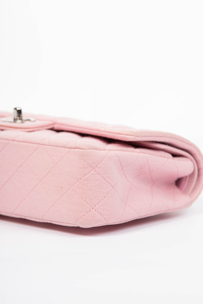 2000s Chanel Pink Jersey Medium Double Flap Shoulder Bag