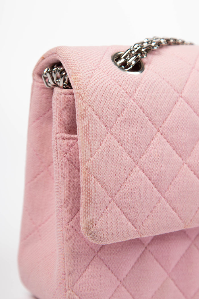 2000s Chanel Pink Jersey Medium Double Flap Shoulder Bag