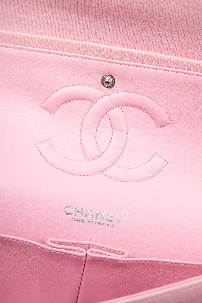 2000s Chanel Pink Jersey Medium Double Flap Shoulder Bag