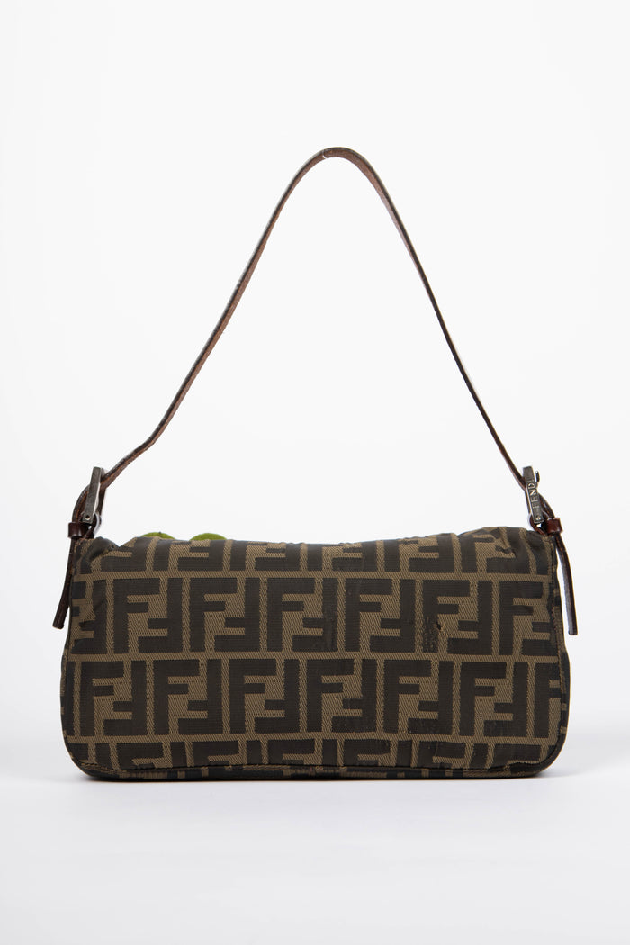 Vintage Fendi Zucca Canvas Cherry Baguette Shoulder Bag