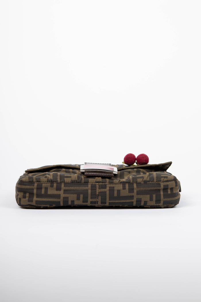 Vintage Fendi Zucca Canvas Cherry Baguette Shoulder Bag