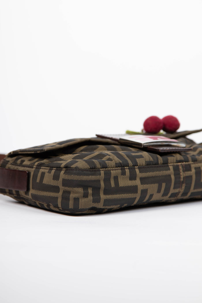 Vintage Fendi Zucca Canvas Cherry Baguette Shoulder Bag