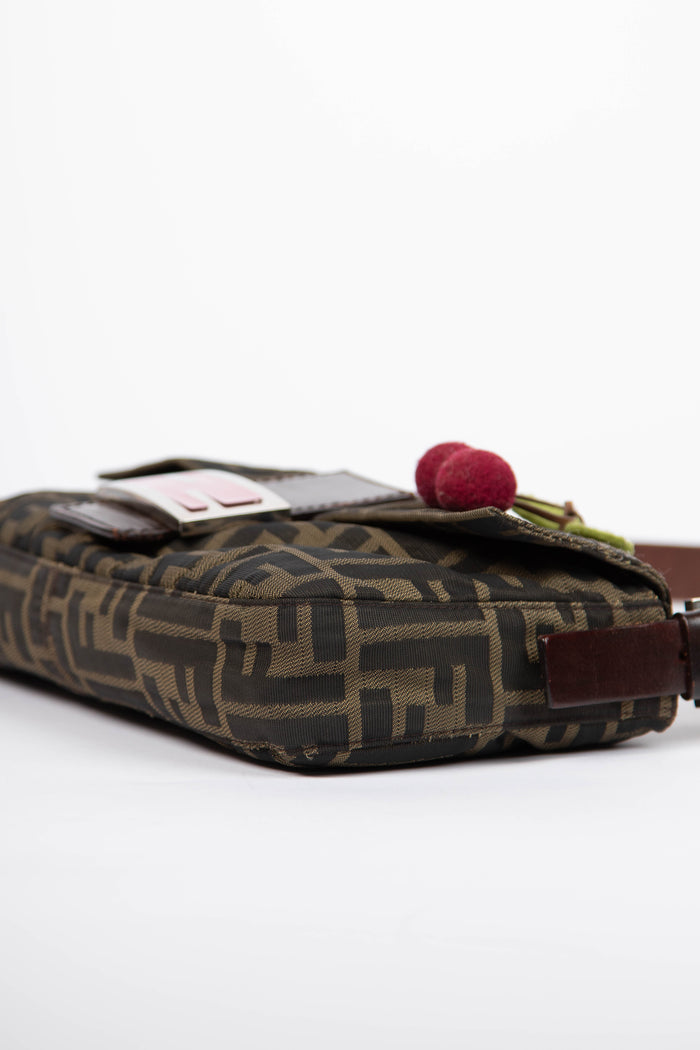 Vintage Fendi Zucca Canvas Cherry Baguette Shoulder Bag
