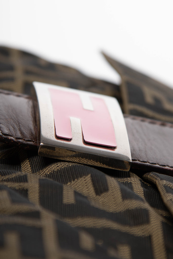 Vintage Fendi Zucca Canvas Cherry Baguette Shoulder Bag