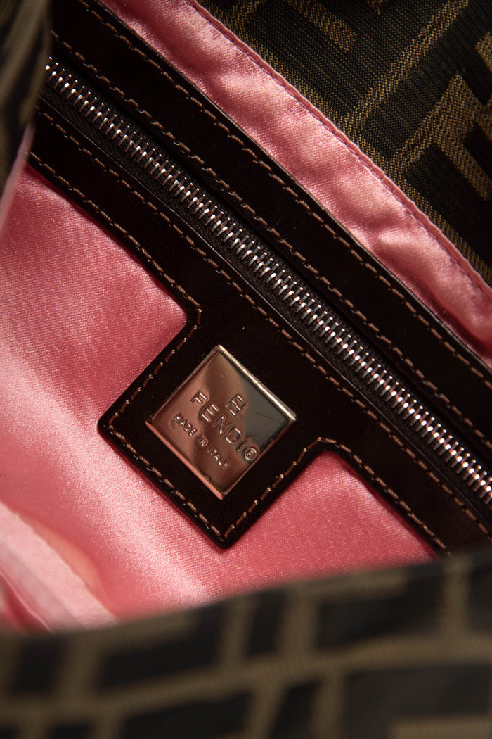 Vintage Fendi Zucca Canvas Cherry Baguette Shoulder Bag