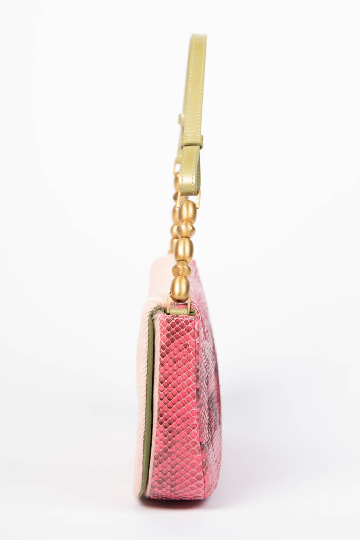 RARE Christian Dior Pink Pony Hair and Python Malice Shoulder Bag