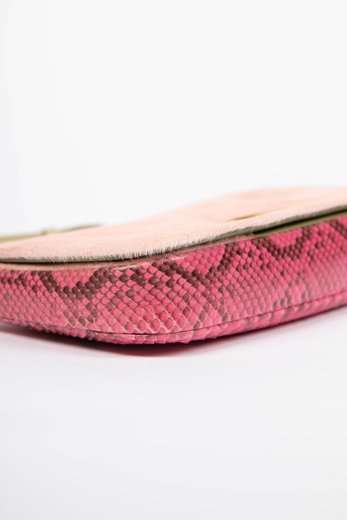 RARE Christian Dior Pink Pony Hair and Python Malice Shoulder Bag