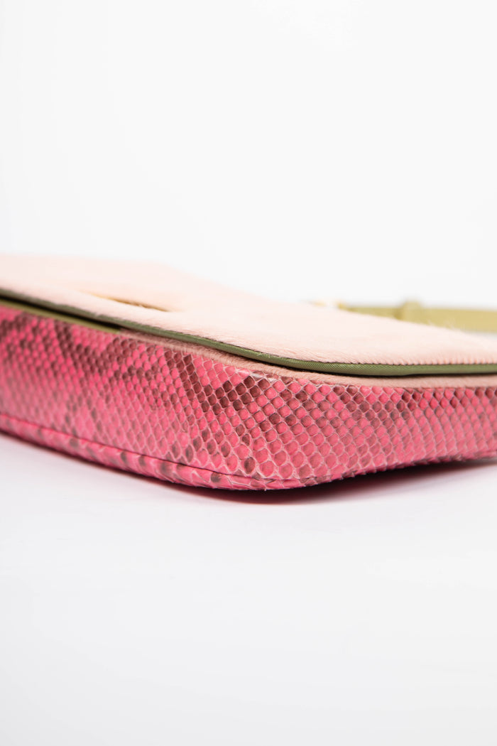 RARE Christian Dior Pink Pony Hair and Python Malice Shoulder Bag