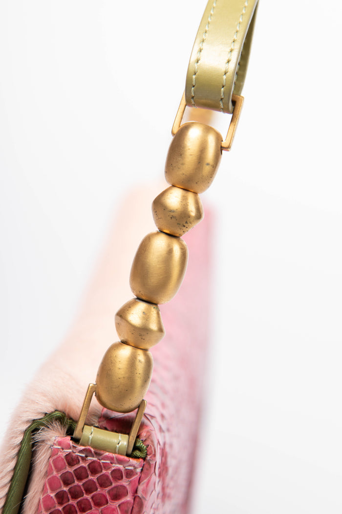 RARE Christian Dior Pink Pony Hair and Python Malice Shoulder Bag