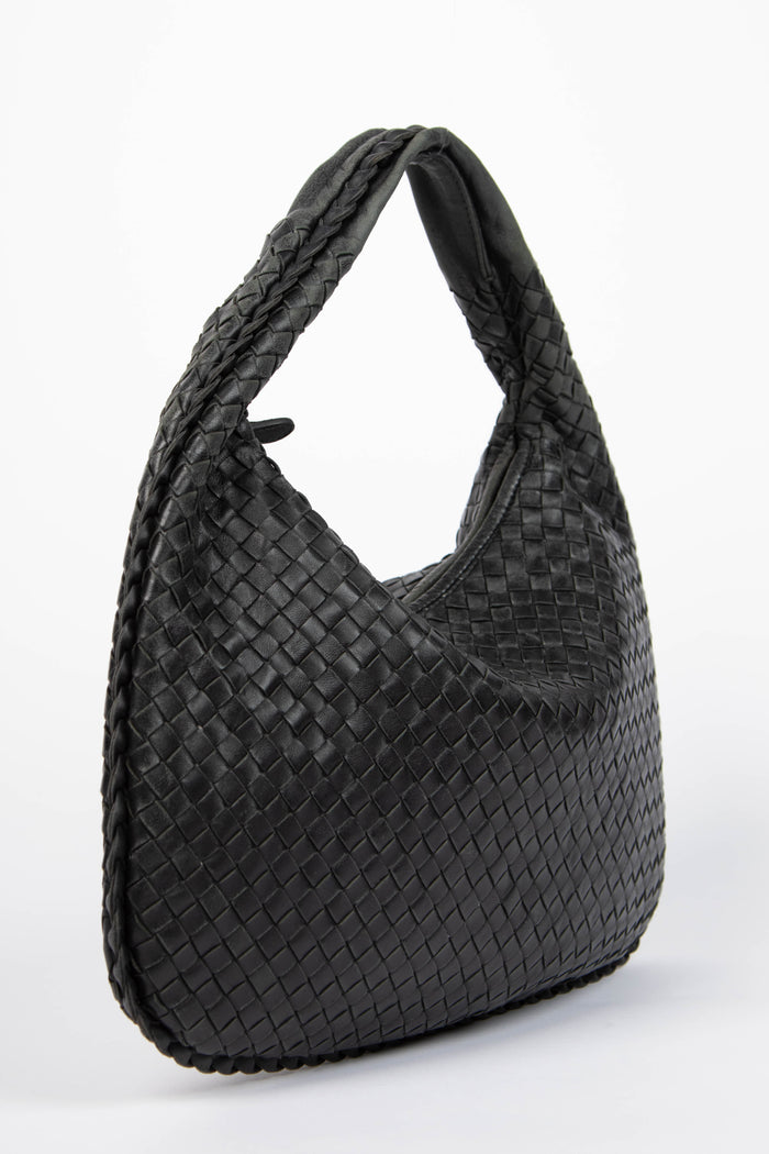 Vintage Bottega Veneta Black Intrecciato Shoulder Bag