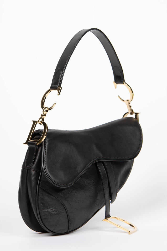 Vintage Christian Dior Black Leather Saddle Bag