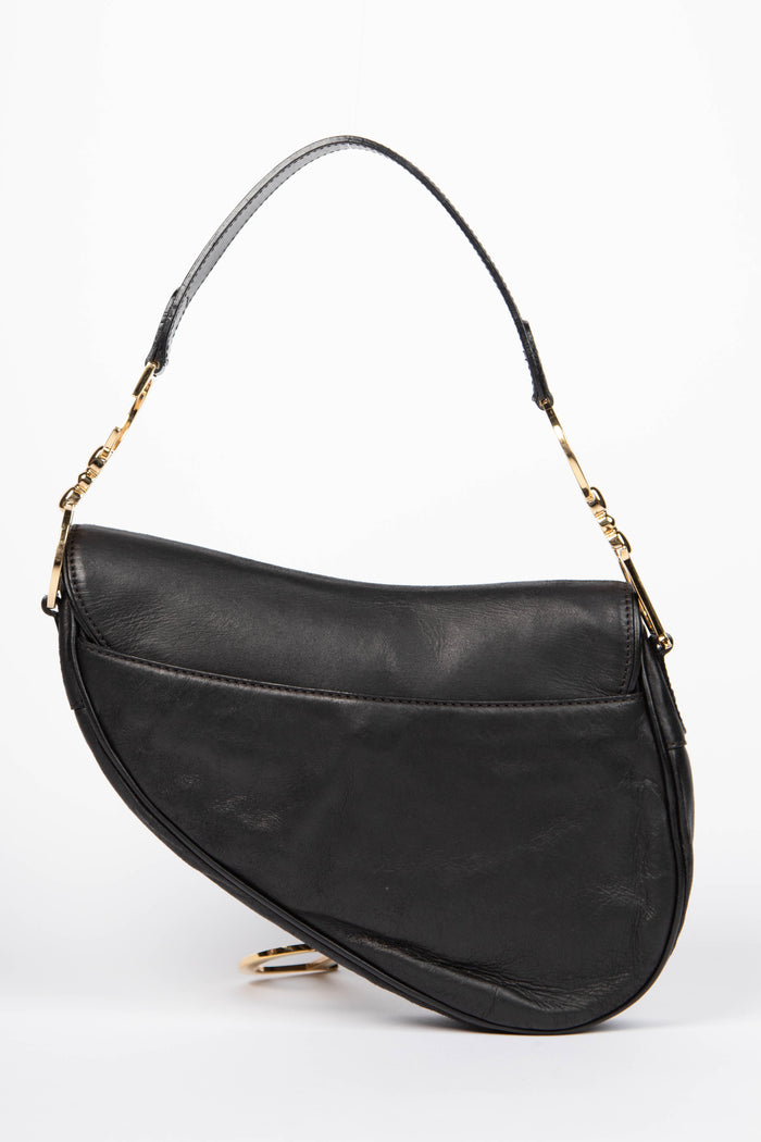 Vintage Christian Dior Black Leather Saddle Bag