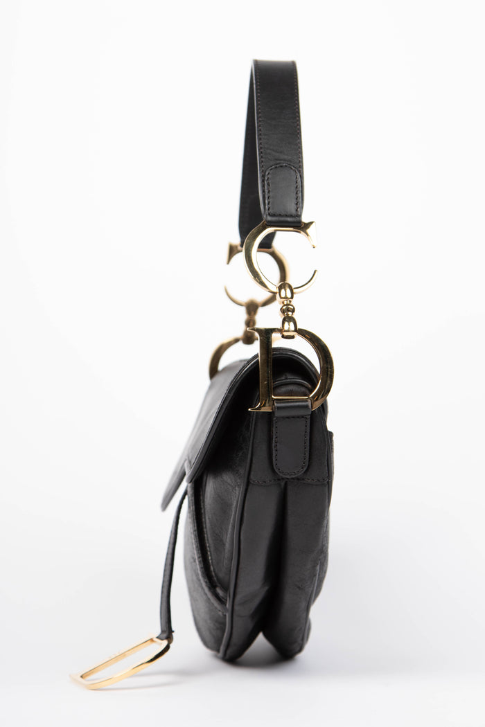 Vintage Christian Dior Black Leather Saddle Bag