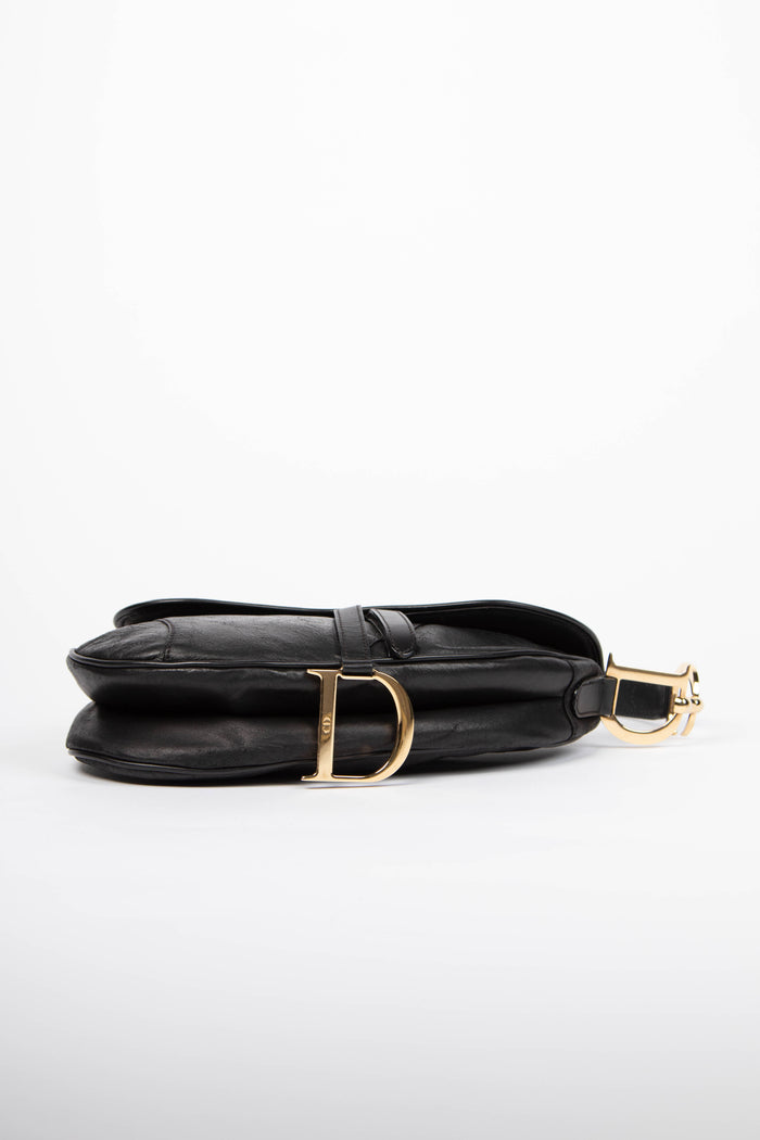 Vintage Christian Dior Black Leather Saddle Bag
