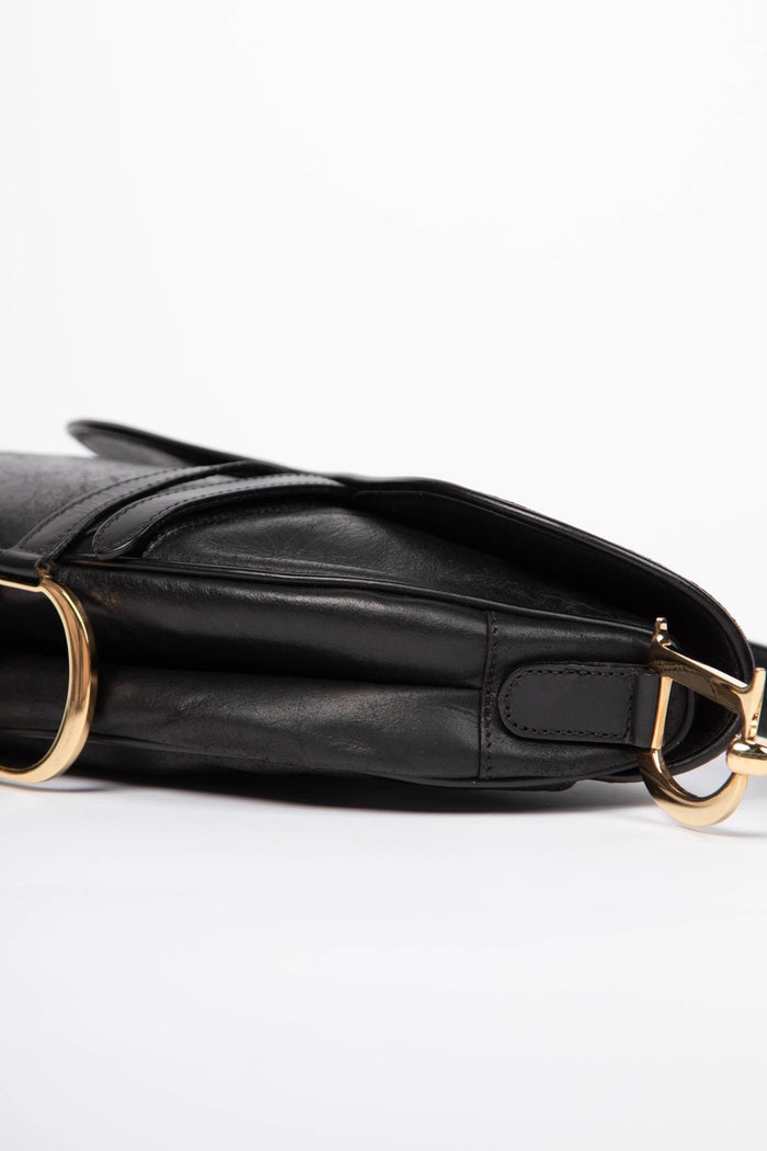 Vintage Christian Dior Black Leather Saddle Bag