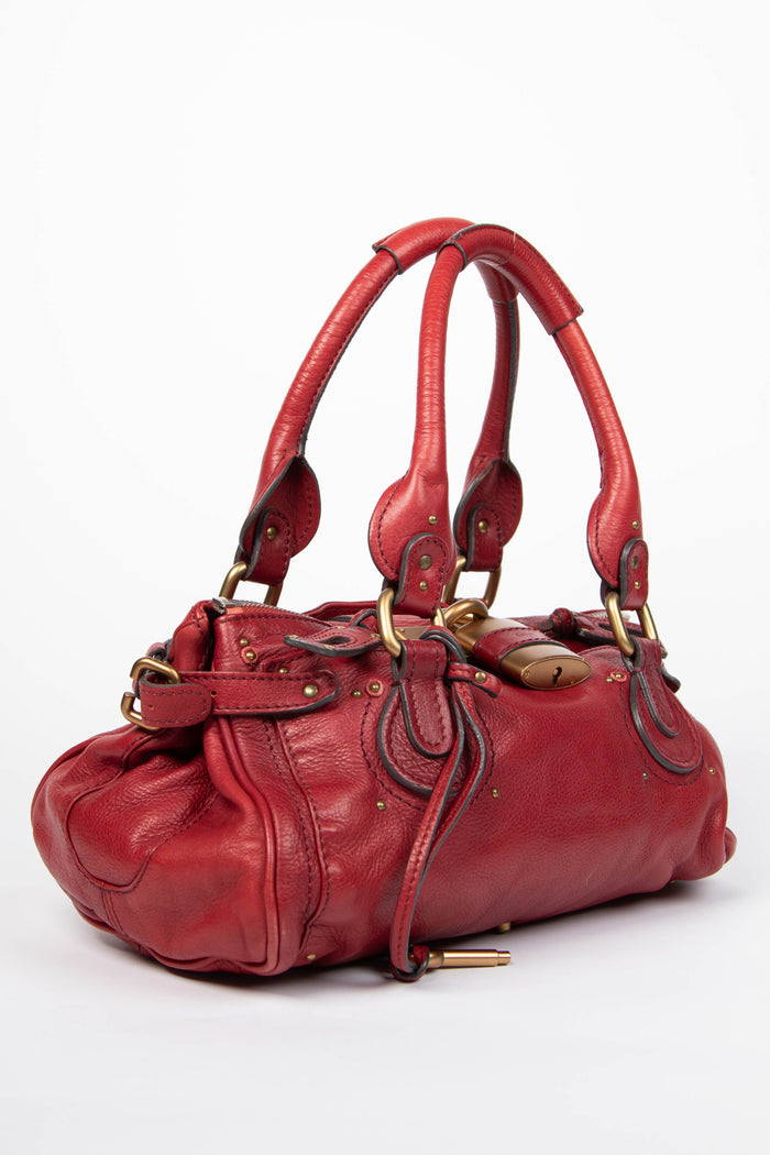 2000s Chloe Red Leather Paddington Shoulder Bag
