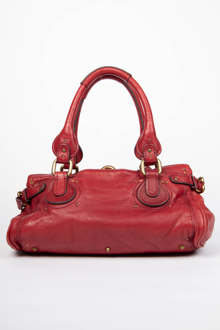 2000s Chloe Red Leather Paddington Shoulder Bag