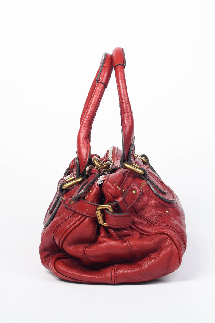 2000s Chloe Red Leather Paddington Shoulder Bag