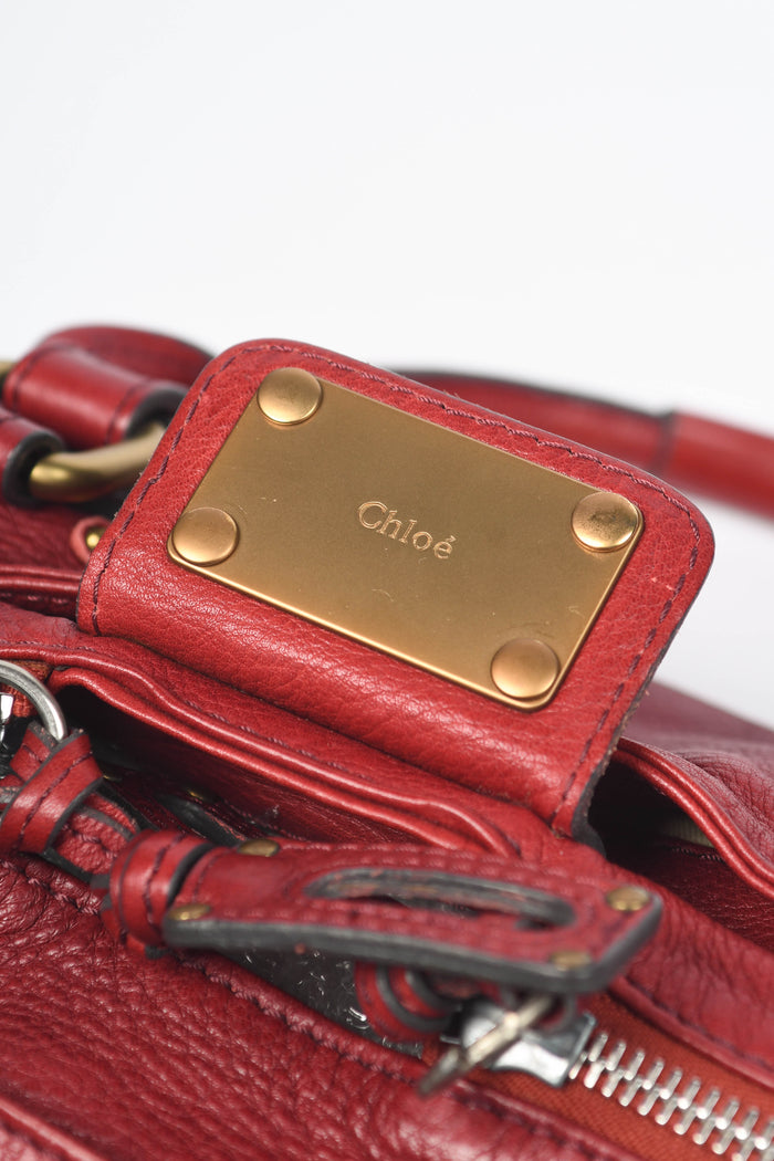 2000s Chloe Red Leather Paddington Shoulder Bag