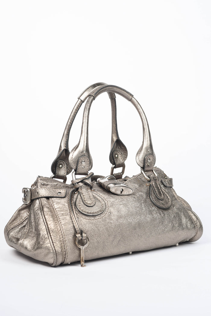 2000s Chloe Metallic Silver Leather Paddington Shoulder Bag
