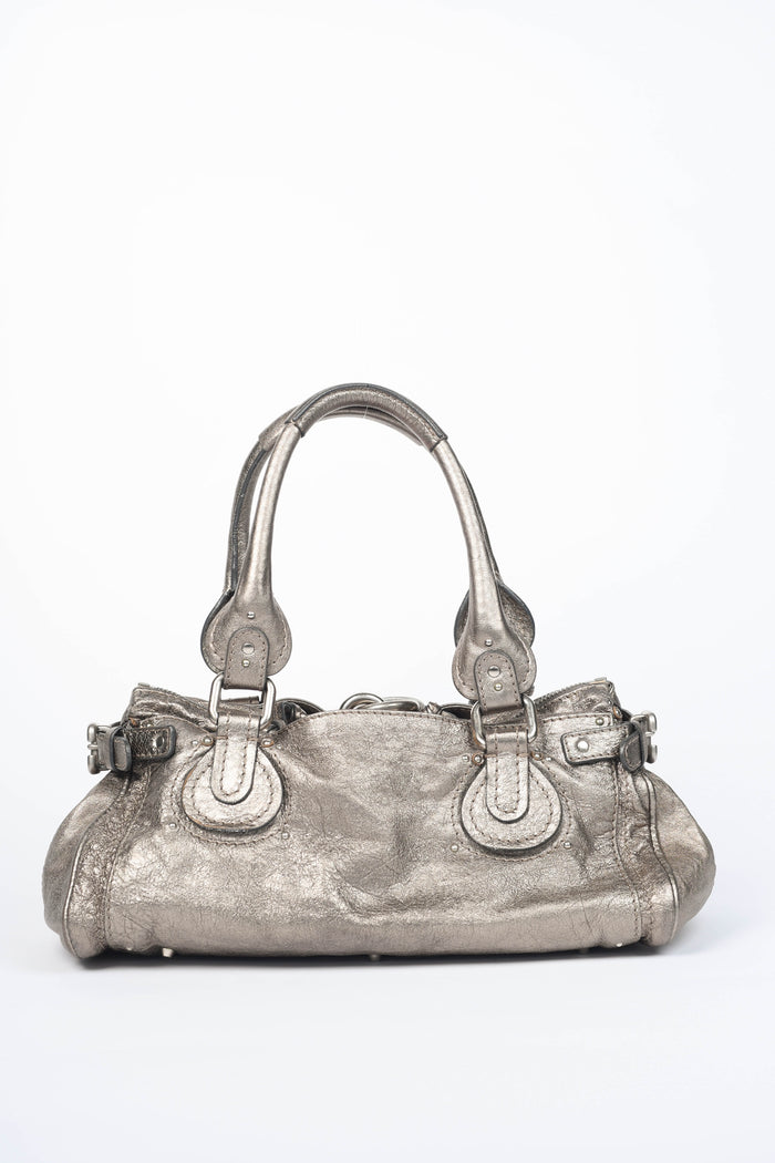 2000s Chloe Metallic Silver Leather Paddington Shoulder Bag