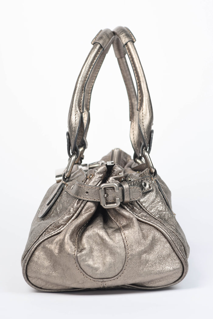 2000s Chloe Metallic Silver Leather Paddington Shoulder Bag