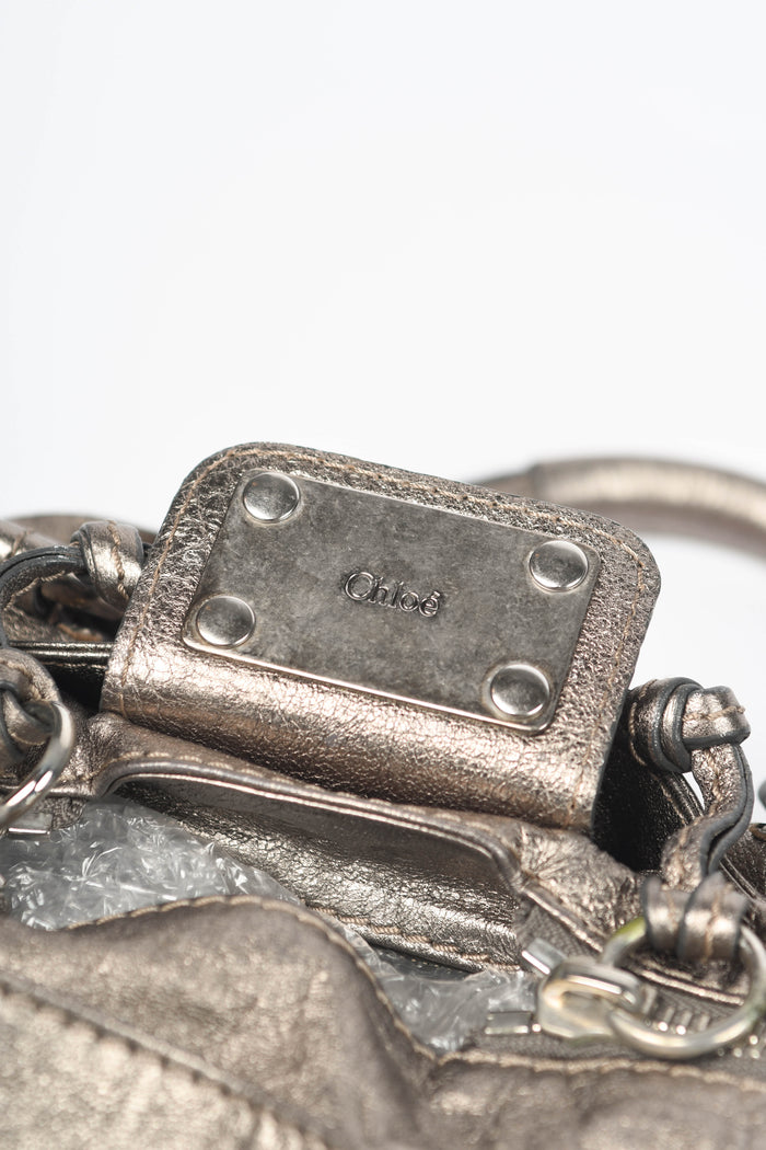 2000s Chloe Metallic Silver Leather Paddington Shoulder Bag