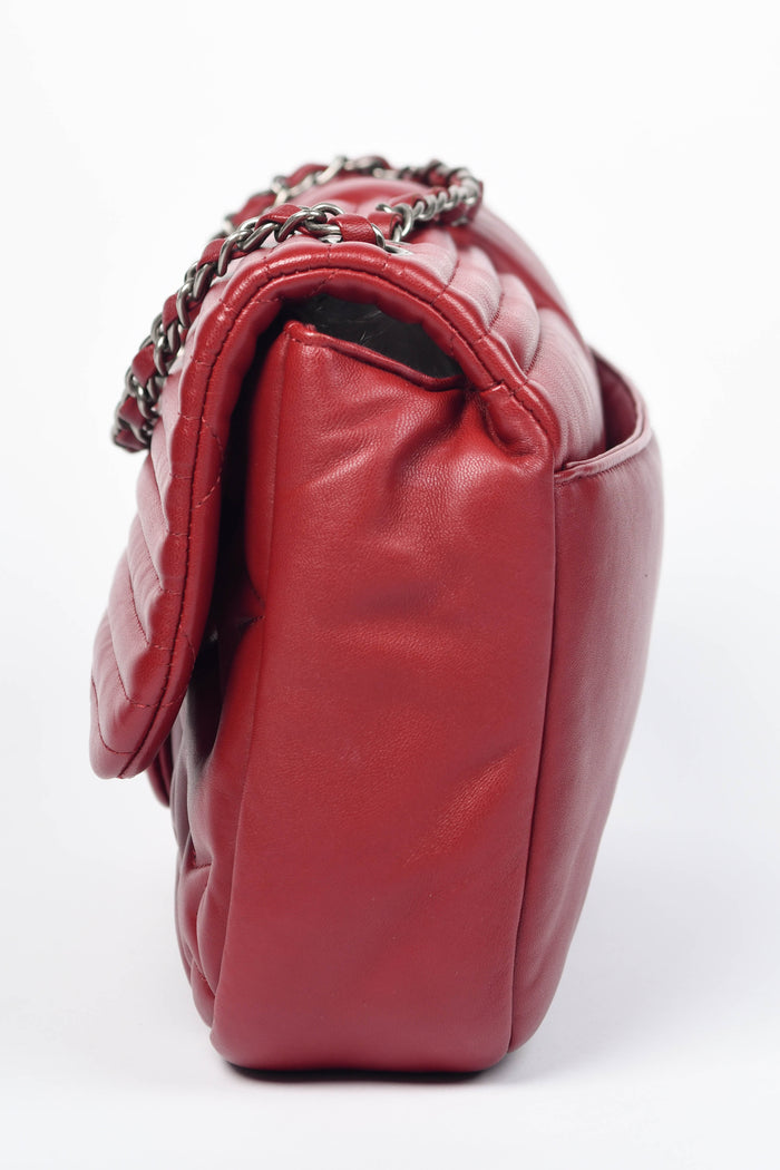 2014 Chanel Red Lambskin Stripes and Stars Single Flap Shoulder Bag