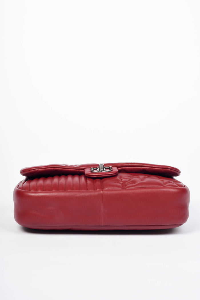 2014 Chanel Red Lambskin Stripes and Stars Single Flap Shoulder Bag