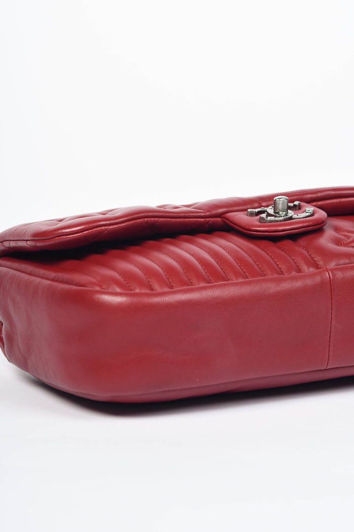 2014 Chanel Red Lambskin Stripes and Stars Single Flap Shoulder Bag