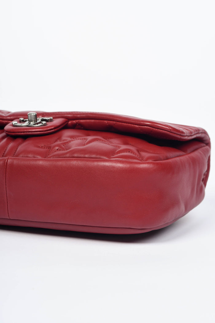 2014 Chanel Red Lambskin Stripes and Stars Single Flap Shoulder Bag