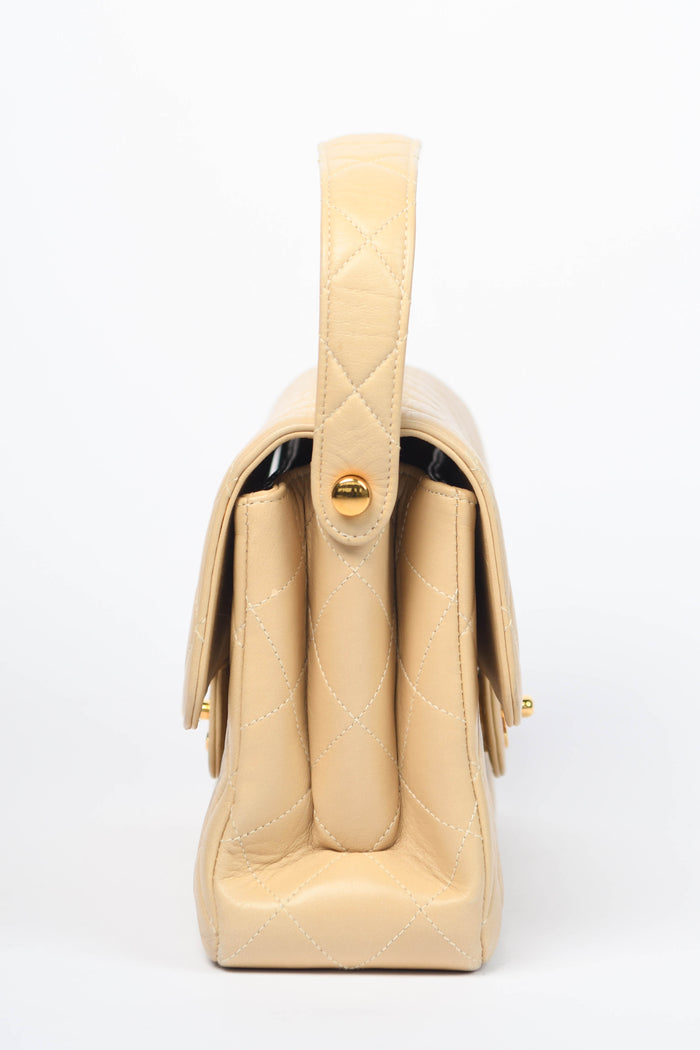 90s Chanel Beige Lambskin Leather Double Faced Flap Bag with 24k GHW