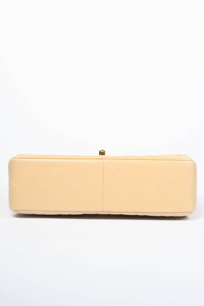90s Chanel Beige Lambskin Leather Double Faced Flap Bag with 24k GHW