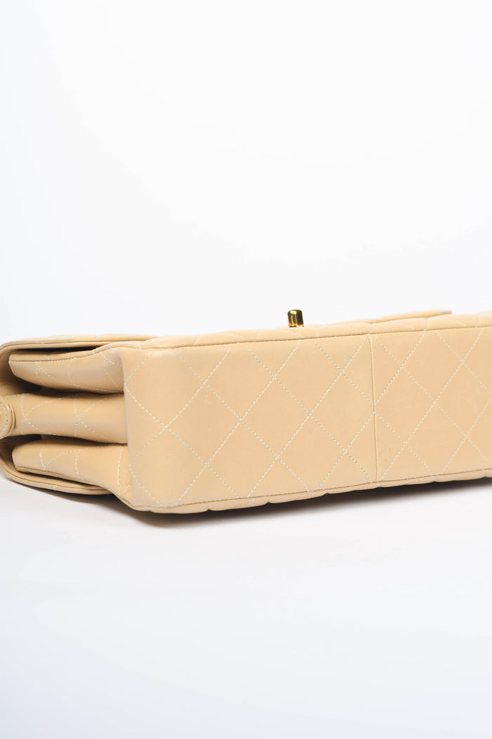 90s Chanel Beige Lambskin Leather Double Faced Flap Bag with 24k GHW