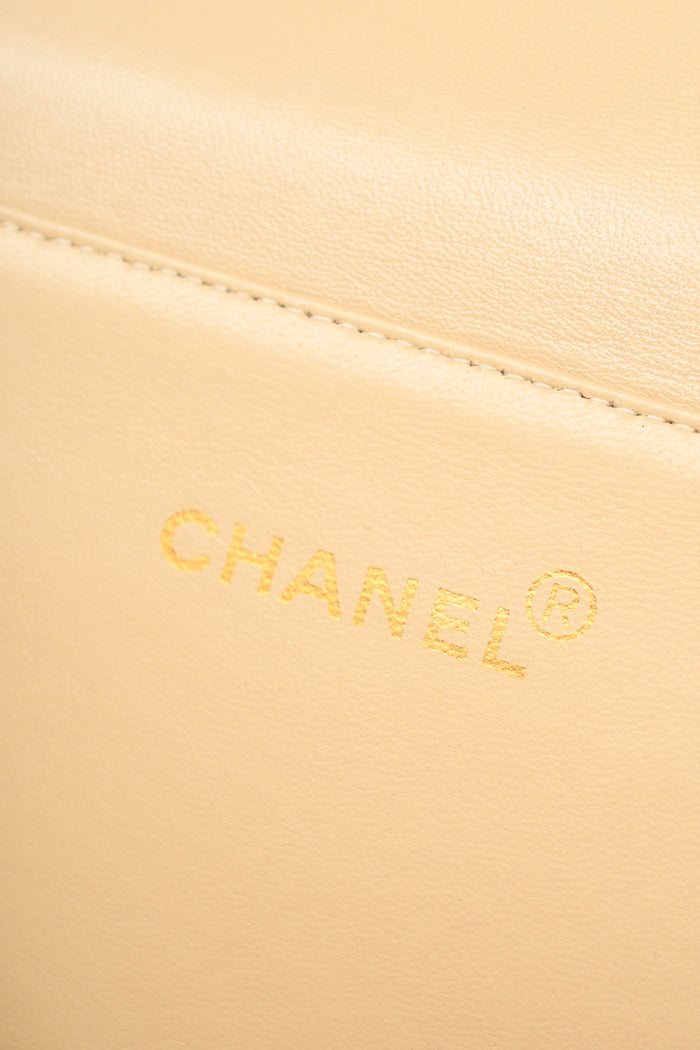 90s Chanel Beige Lambskin Leather Double Faced Flap Bag with 24k GHW