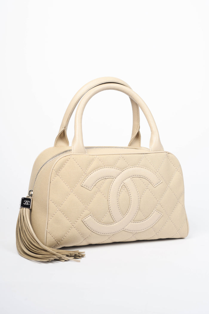 2000s Chanel Beige Canvas CC Small Bowling Bag