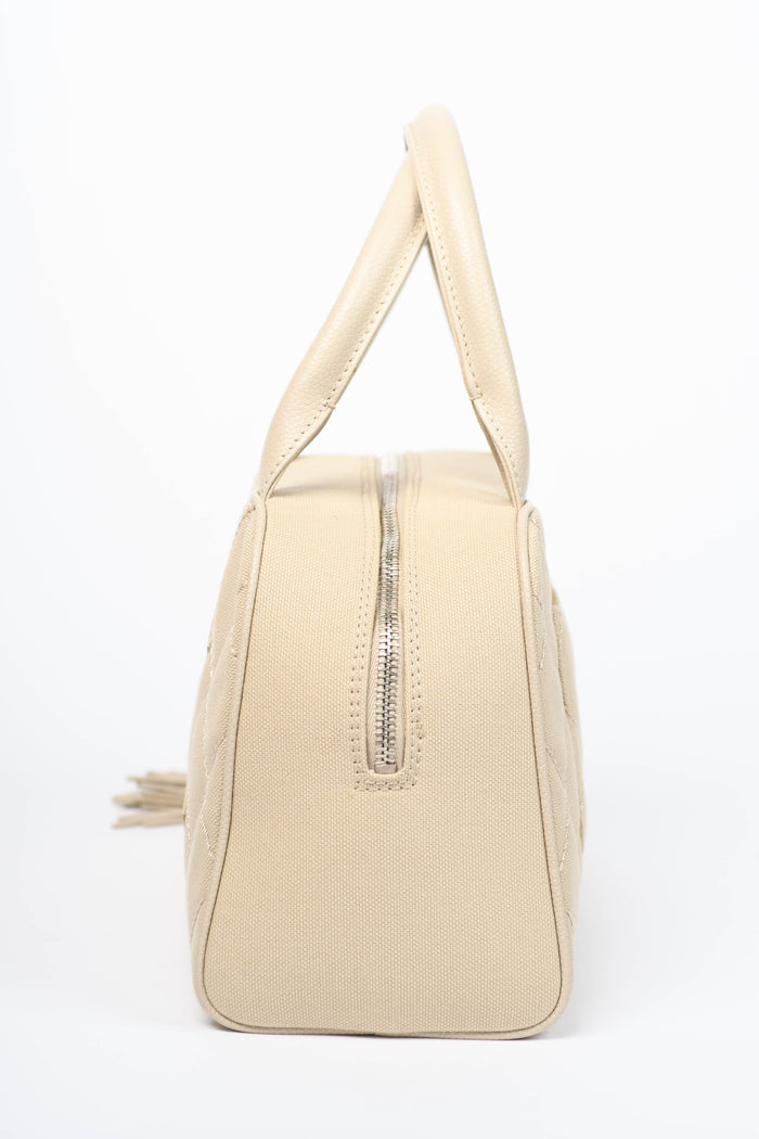 2000s Chanel Beige Canvas CC Small Bowling Bag