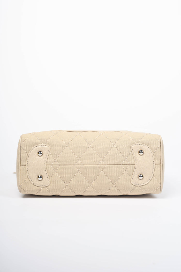 2000s Chanel Beige Canvas CC Small Bowling Bag