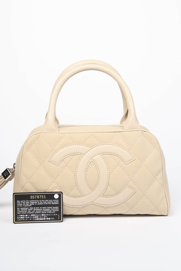 2000s Chanel Beige Canvas CC Small Bowling Bag