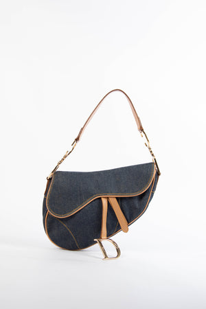 2000s Christian Dior Galliano Denim Saddle Bag